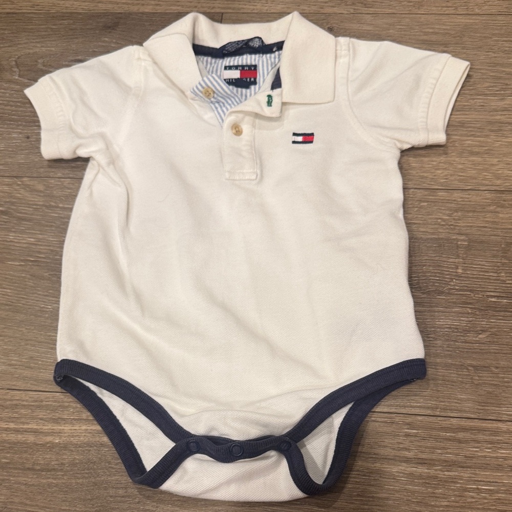 Tommy Hilfiger White and Navy Baby Bodysuit